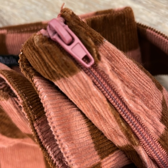 Womens Go-go Mini Skirt Size 6 Corduroy Chestnut Check Belt 70s Wild Fable - Picture 9 of 12